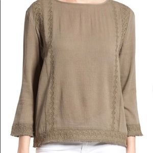 NWT Caslon Olive Brown Embroidered Top